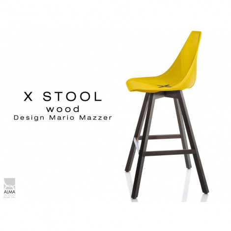 Tabouret X-STOOL Wood 65 - piétement bois gris fer assise coque couleur|Tabouret|100chaises