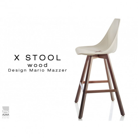 Tabouret X-STOOL Wood 65 - piétement bois noyer assise coque couleur|Tabouret|100chaises