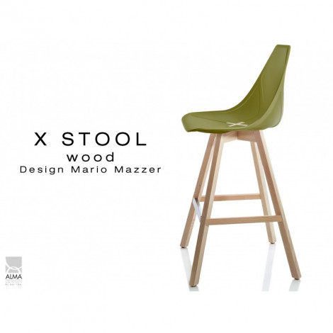 Tabouret X-STOOL Wood 65 - piétement bois naturel assise coque couleur|Tabouret|100chaises