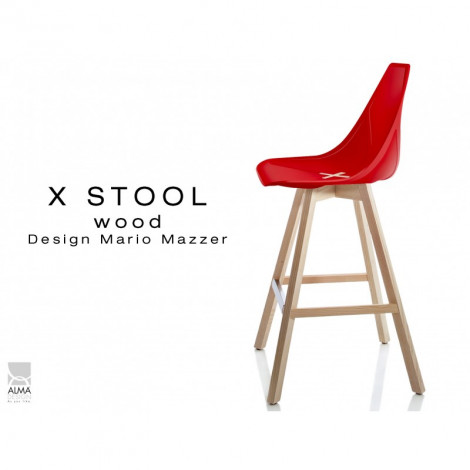 Tabouret X-STOOL Wood 65 - piétement bois naturel assise coque - Lot de 2 unités|Tabouret|100chaises