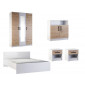 Hayato - chambre complète bois et blanc - un lit 160x200, deux chevets, une commode, une armoire|Lit Adulte|BestMobilier