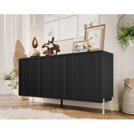 Velloso - Buffet 3 portes - noir et pieds dorés - 154 cm|Buffet|BestMobilier