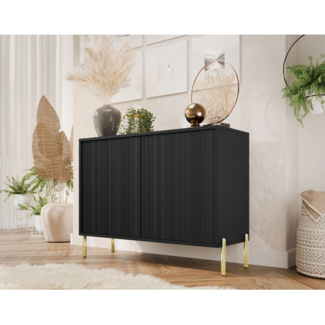 Velloso - Buffet 2 portes - noir et pieds dorés - 104 cm|Buffet|BestMobilier