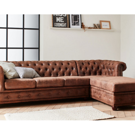 Winston - Canapé d’angle Chesterfield - 4 places - style industriel - droit|Canape|BestMobilier