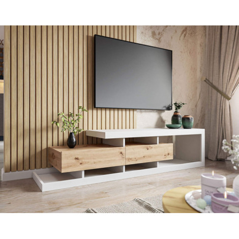 Olga - meuble TV - bois et blanc - 198 cm - style scandinave|Meuble TV|BestMobilier