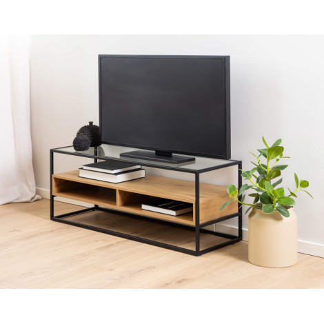 Parker - meuble TV - bois, verre et métal noir - 120 cm|Meuble TV|BestMobilier