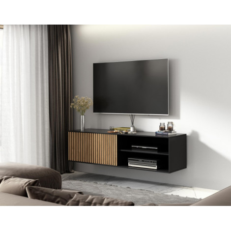 Savanna - meuble TV suspendu - bois et noir - 150 cm|Meuble TV|BestMobilier