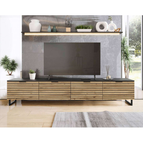 Olympie - meuble TV - bois et noir - 200 cm|Meuble TV|BestMobilier