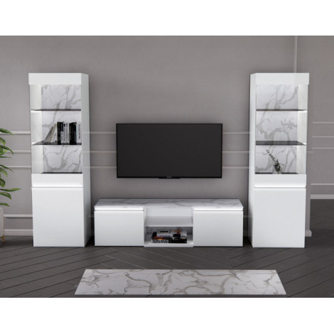 Amaury - meuble tv - blanc - plateau effet marbre - 160cm|Meuble TV|BestMobilier