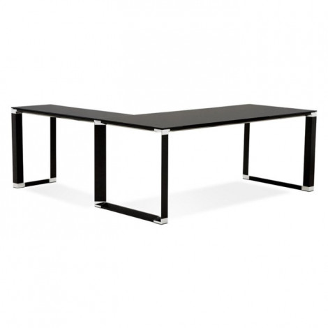 Bureau d'Angle en Verre Design "Hovik" 200cm Noir|Bureau|Paris Prix