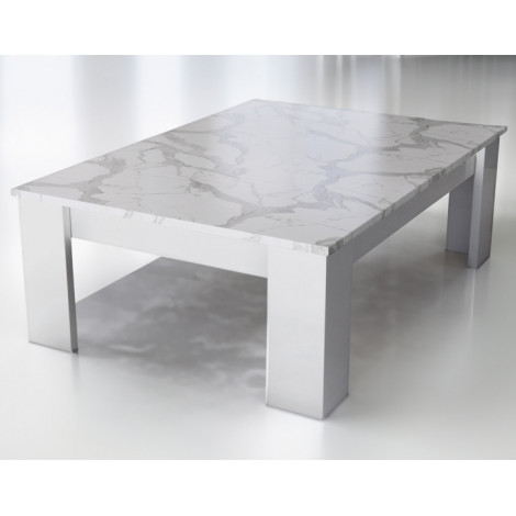 Amaury - table basse - blanc - plateau effet marbre - 126 cm|Table Basse|BestMobilier