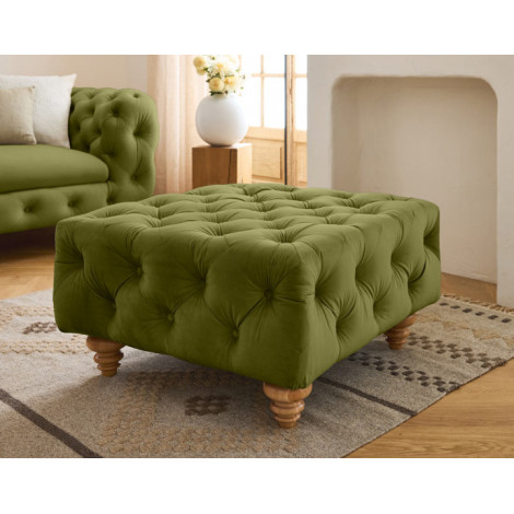 Walter - pouf chesterfield en velours - pieds bois|Banquettes / Bancs / Poufs|BestMobilier