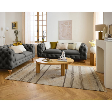 Walter - canapé 3 places chesterfield en velours - pieds bois|Canape|BestMobilier