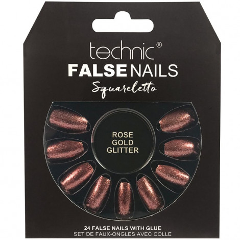 technic - Faux ongles Squareletto - Rose Gold Glitter|Ongles|FolieCosmectic