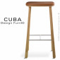 Tabouret design CUBA-77 structure 4 pieds en bois de chêne massif, huilé ou teinté noir, assise cuir couleur.|Tabouret|100chaises