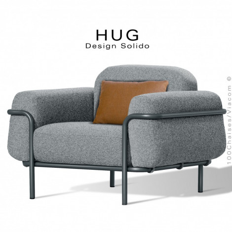 Fauteuil lounge d'extérieur HUG, structure acier galvanisé peint, assise confort 4 coussins habillage tissu avec accoudoirs.|Fauteuil / Chauffeuse|100chaises