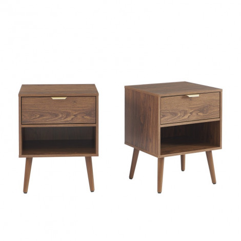 Lot de 2 tables de chevet JEANNE effet noyer 40cm|Chevet|Baita Home