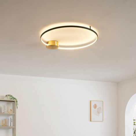 Plafonnier noir et laiton cercle LED dimmable 80 cm - Alisa|Plafonnier|Kosilum