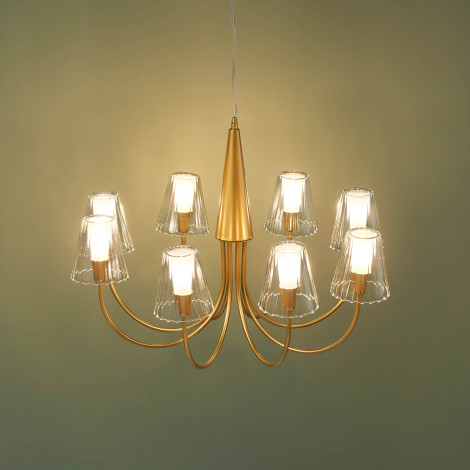 Grand lustre baroque doré 8 bras verre transparent - Cerenova|Suspensions|Kosilum