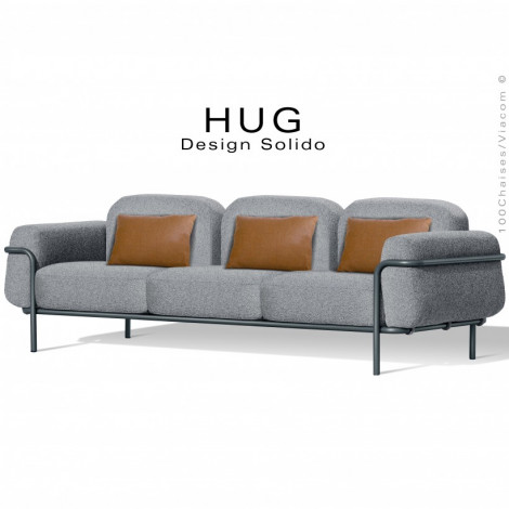 Canapé lounge d'extérieur HUG, structure acier galvanisé peint, assise confort 6 coussins habillage tissu avec accoudoirs.|Banquettes / Bancs / Poufs|100chaises