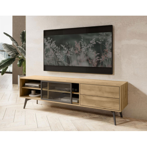 Larry - meuble tv - 2 portes et 2 tiroirs - bois et métal noir - 181 cm|Meuble TV|BestMobilier