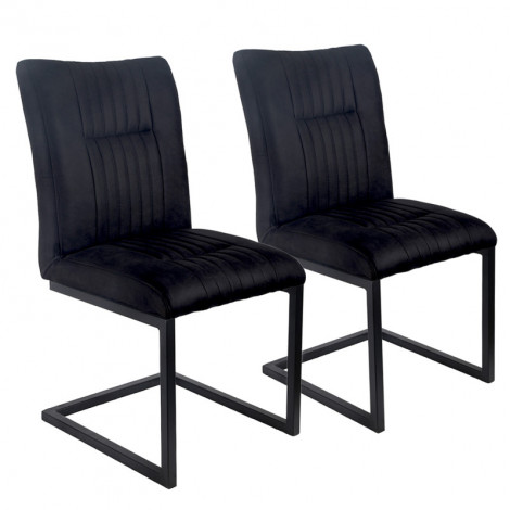 Lot de 2 chaises en tissu noir vintage avec pied métal noir - VIVI 2|Chaise|Meuble et moi