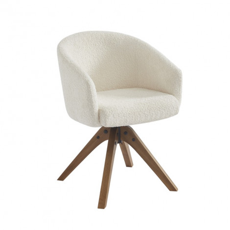 Fauteuil de table pivotant PAOLA tissu bouclette écru pied chêne massif|Chaise|Baita Home