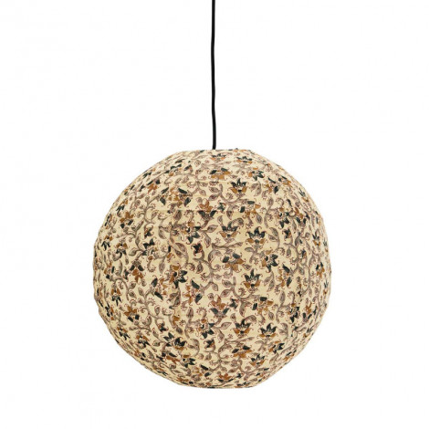 Suspension boule moutarde imprimé fleur en coton et bambou|Suspensions|Lampe Avenue