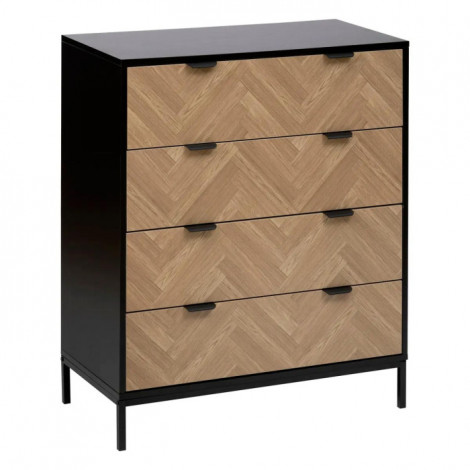 Commode 4 Tiroirs "Chevrons" 95cm Naturel & Noir|Commode|Paris Prix