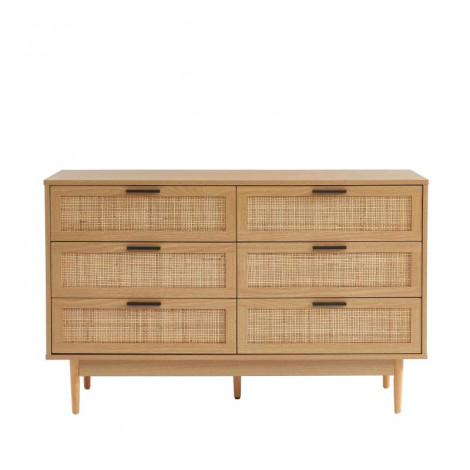 Commode AMANA effet chêne et cannage rotin 6 tiroirs|Commode|Baita Home