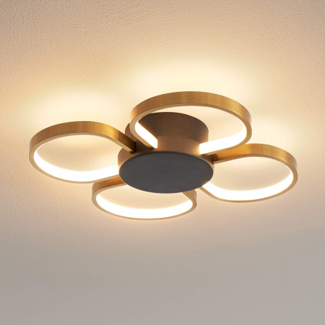 Plafonnier ou applique quatre cercles LED dimmable noir et laiton - Alisa|Plafonnier|Kosilum