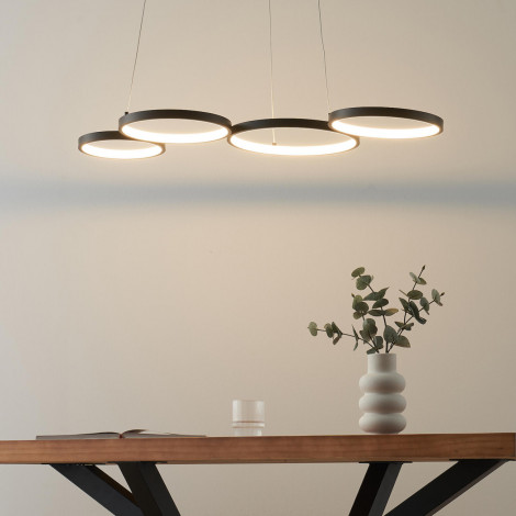 Suspension LED 4 cercles en métal noir - Newton|Lustre|Kosilum