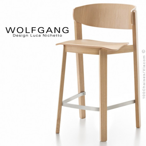 Tabouret design WOLFGANG, pour cuisine et îlot central, structure et assise chêne, vernis|Tabouret|100chaises