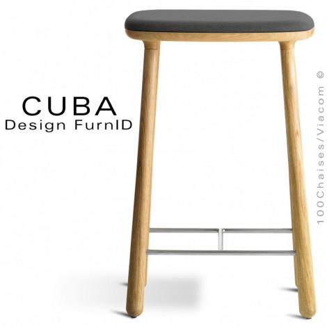 Tabouret design CUBA-66, structure 4 pieds en bois de chêne massif huilé ou teinté noir, assise tissu couleur - Lot de 2 pièces.|Tabouret|100chaises