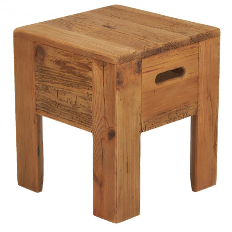 Tabouret rustique carré avec poignées en bois de pin recyclé - CHALET|Table|Meuble et moi