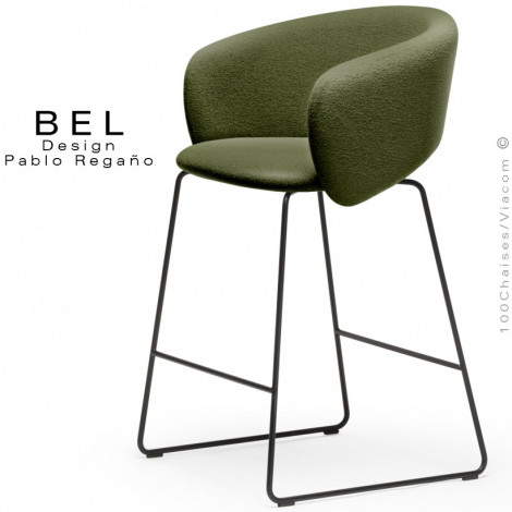 Tabouret de cuisine, confort et design BEL, piétement luge acier peint, assise et dossier habillage tissu bouclé bicolore.|Tabouret|100chaises