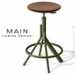 Tabouret fantaisie multi-usage MAIN, piétement 4 branches acier peint, assise galette bois de Frêne vernis sur vérin à gaz.|Tabouret|100chaises