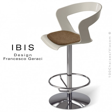 Tabouret design IBIS, pour cuisine, assise pivotante couleur avec coussin, piètement colonne centrale chromé ou peint.|Tabouret|100chaises