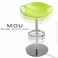 Tabouret design MOU, pour cuisine ou bar, colonne centrale chromé, assise coque plastique couleur, pivotante sur vérin à gaz.|Tabouret|100chaises