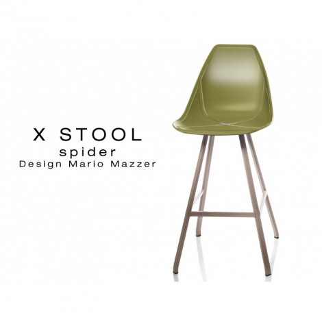 Tabouret de cuisine X-STOOL Spider 69 - piétement peint sable foncé assise coque - Lot de 2 tabourets|Tabouret|100chaises