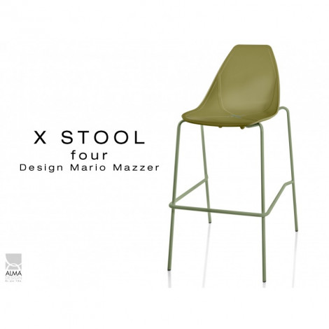 Tabouret design X-STOOL Four 75 - piétement vert militaire assise coque - Lot de 2 tabourets|Tabouret|100chaises