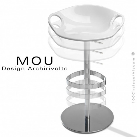 Tabouret design MOU, pour cuisine et bar, colonne centrale avec élévation, assise coque couleur pivotante - Lot de 4 pièces.|Tabouret|100chaises