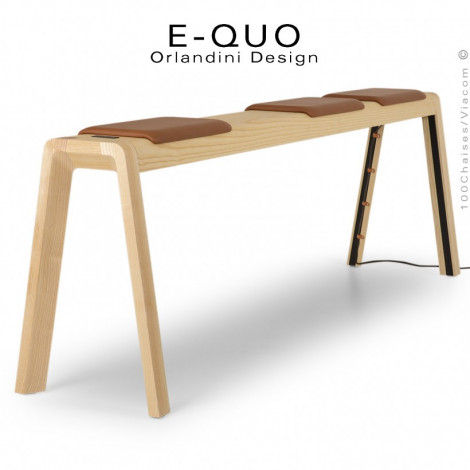 Banc bois massif design E-QUO, assise 4 places pour table haute, structure essence Frêne ou Chêne, avec coussin d'assise.|Banquettes / Bancs / Poufs|100chaises