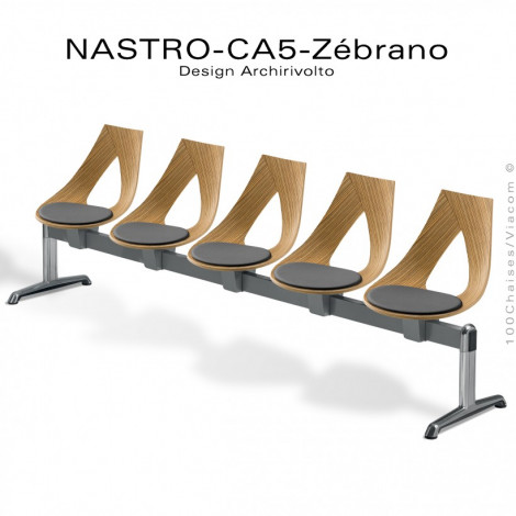 Banc design NASTRO-CA5 ou siège sur poutre, assise bois placage Zébrano avec coussin, piétement aluminium.|Banquettes / Bancs / Poufs|100chaises