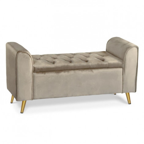 Banc Coffre en Velours "Turner" 114cm Taupe|Banquettes / Bancs / Poufs|Paris Prix