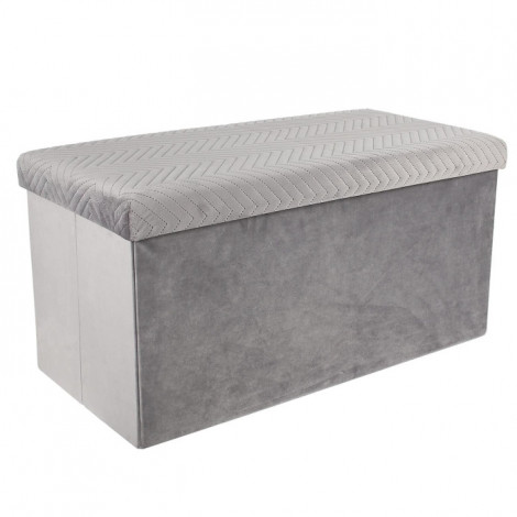 Banquette Coffre Pliable Velours "Zigzag" 76cm Gris|Banquettes / Bancs / Poufs|Paris Prix