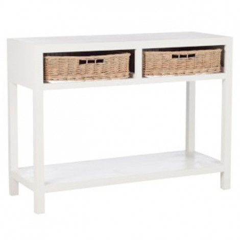 Console en Bois & 2 Paniers "Tonnin" 110cm Blanc|Console|Paris Prix