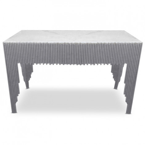 Console en Marbre "Zane" 106cm Blanc & Argent|Console|Paris Prix