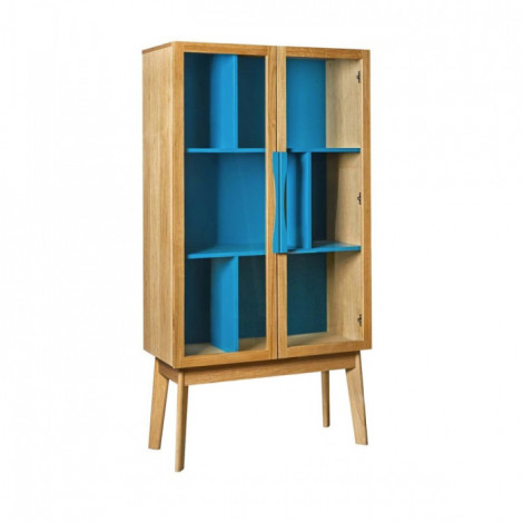 Bibliothèque Vitrine "Avon" 165cm Chêne & Bleu|Bibliothèque|Paris Prix