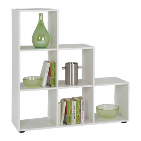 Étagère 6 Cases Design "Gaman" 108cm Blanc|Bibliothèque|Paris Prix